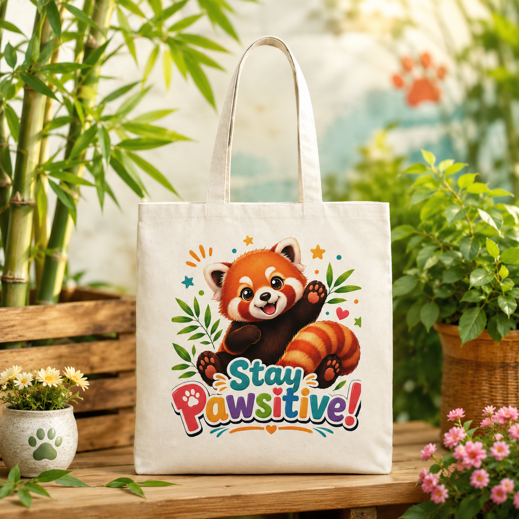 Stay Pawsitive Red Panda Tote Bag — Cute Eco-Friendly Grocery & Everyday Canvas Tote