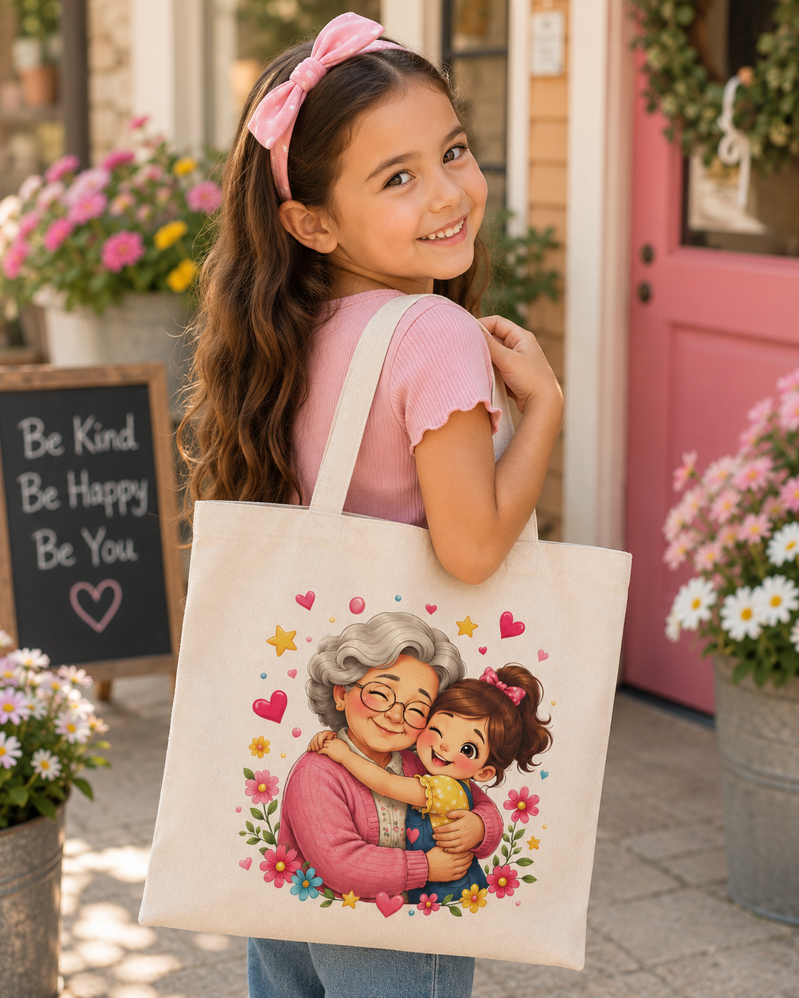 Grandma & Me Hug Tote Bag — Cute Floral Grandmother Gift