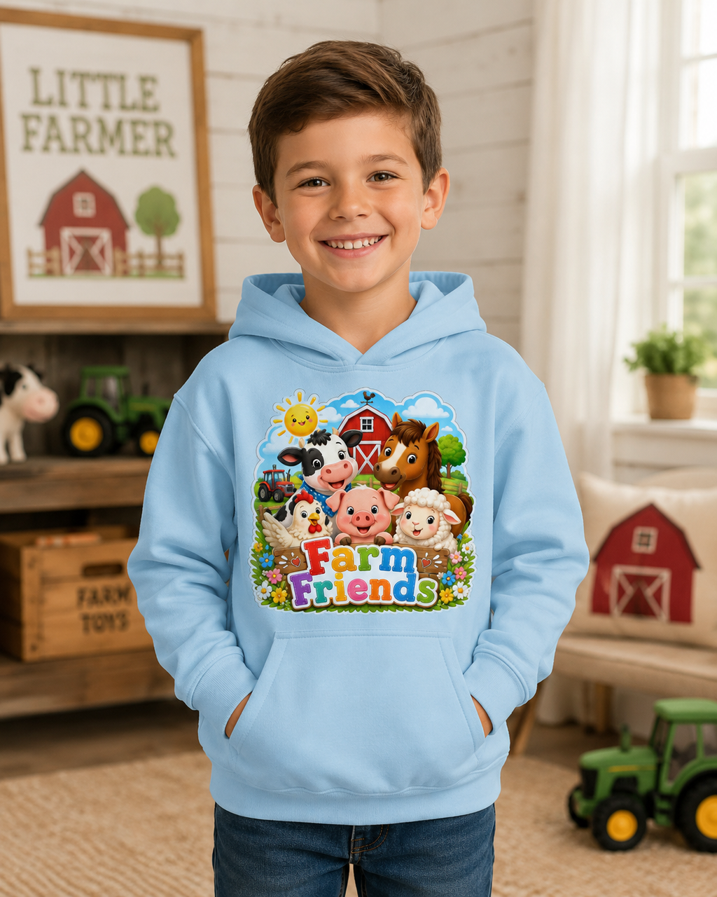 Kids Hoodie — Cute "Farm Friends" Animal Graphic Pullover for Toddlers & Children