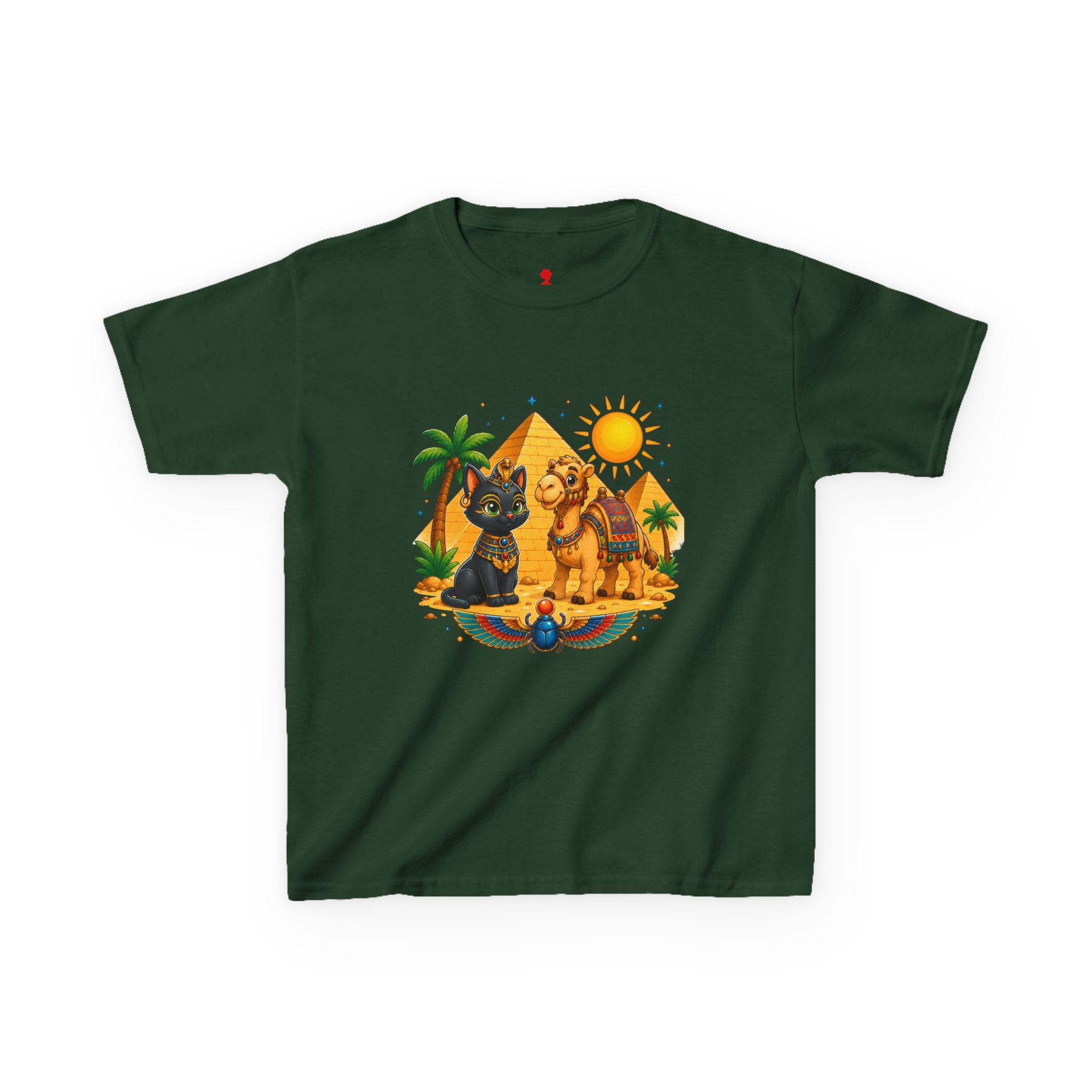 Egyptian Cats and Camel Kids Tee | Pyramid Desert Sun Illustration