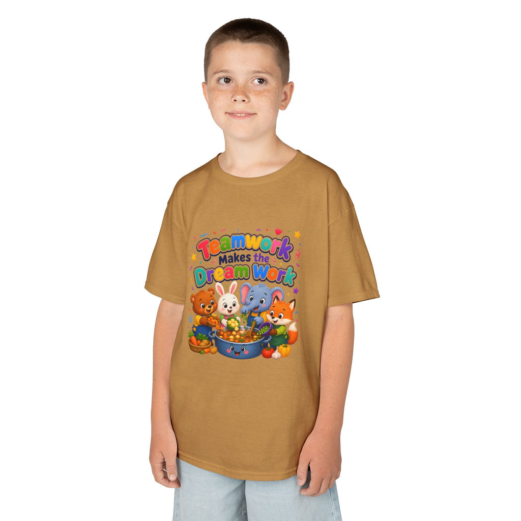 Kids Tee — “Teamwork Makes the Dream Work” Cute Animal Classroom Shirt