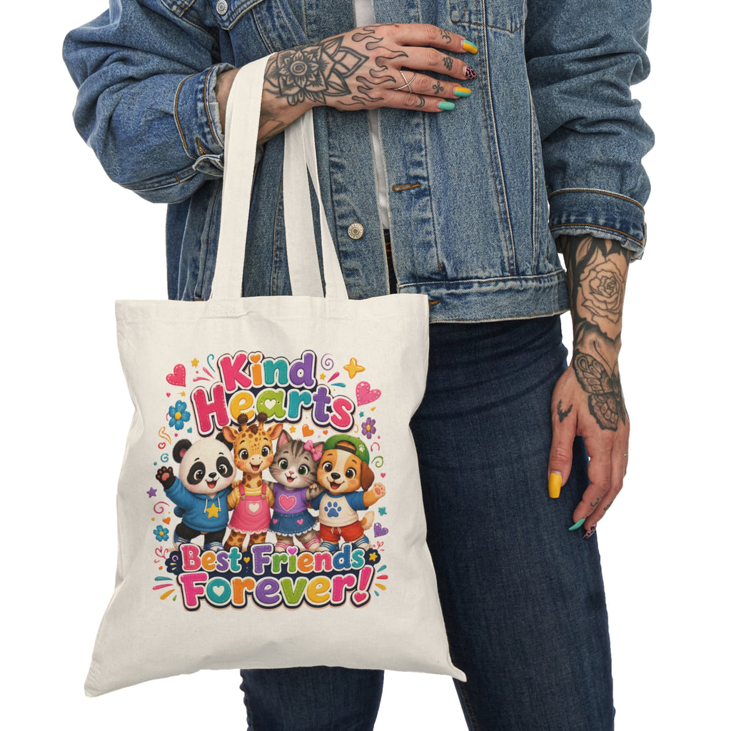 Kind Hearts Best Friends Forever Tote Bag — Cute Animal Friendship Canvas Tote