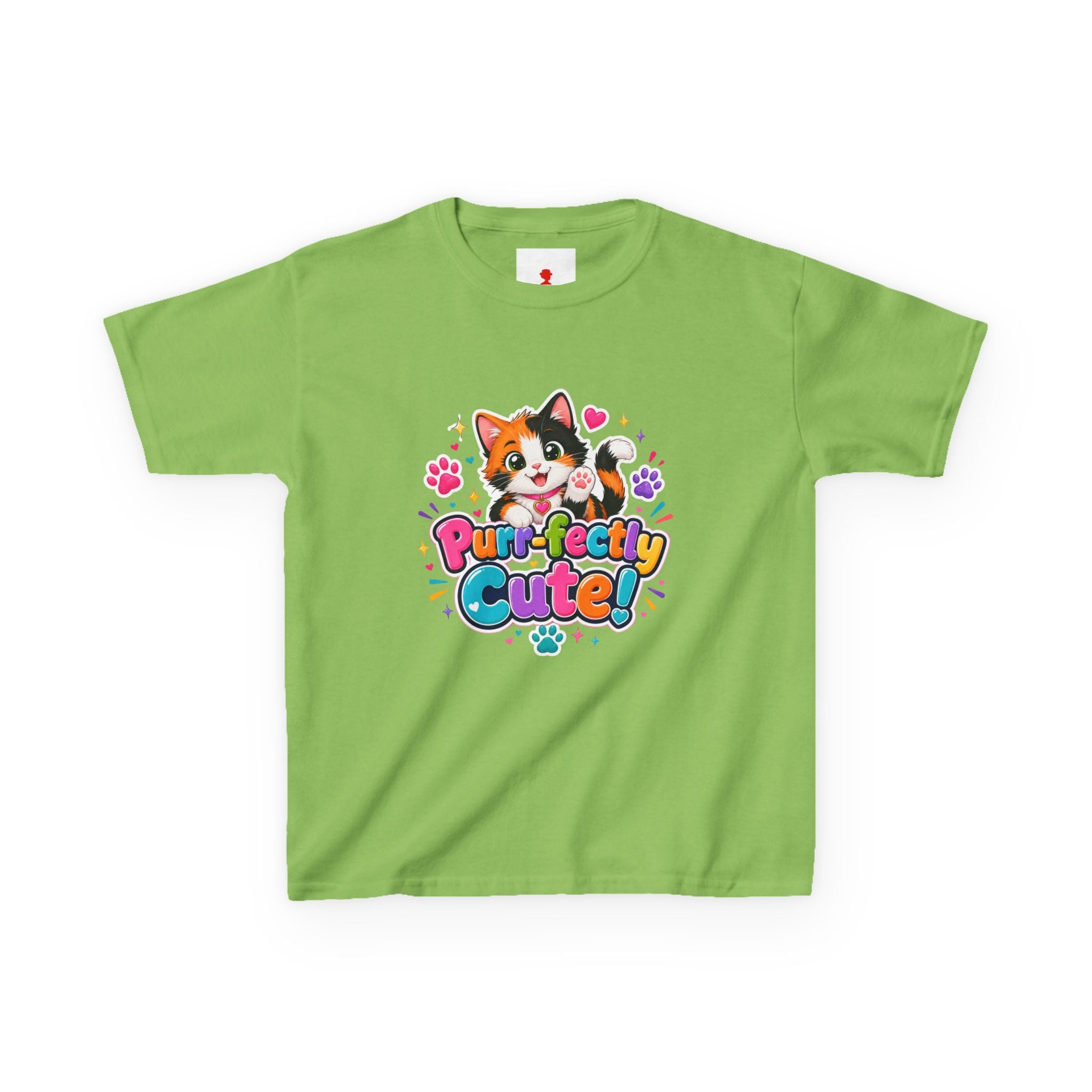 Kids T-Shirt — “Purr-fectly Cute!” Calico Kitten Graphic Tee for Children