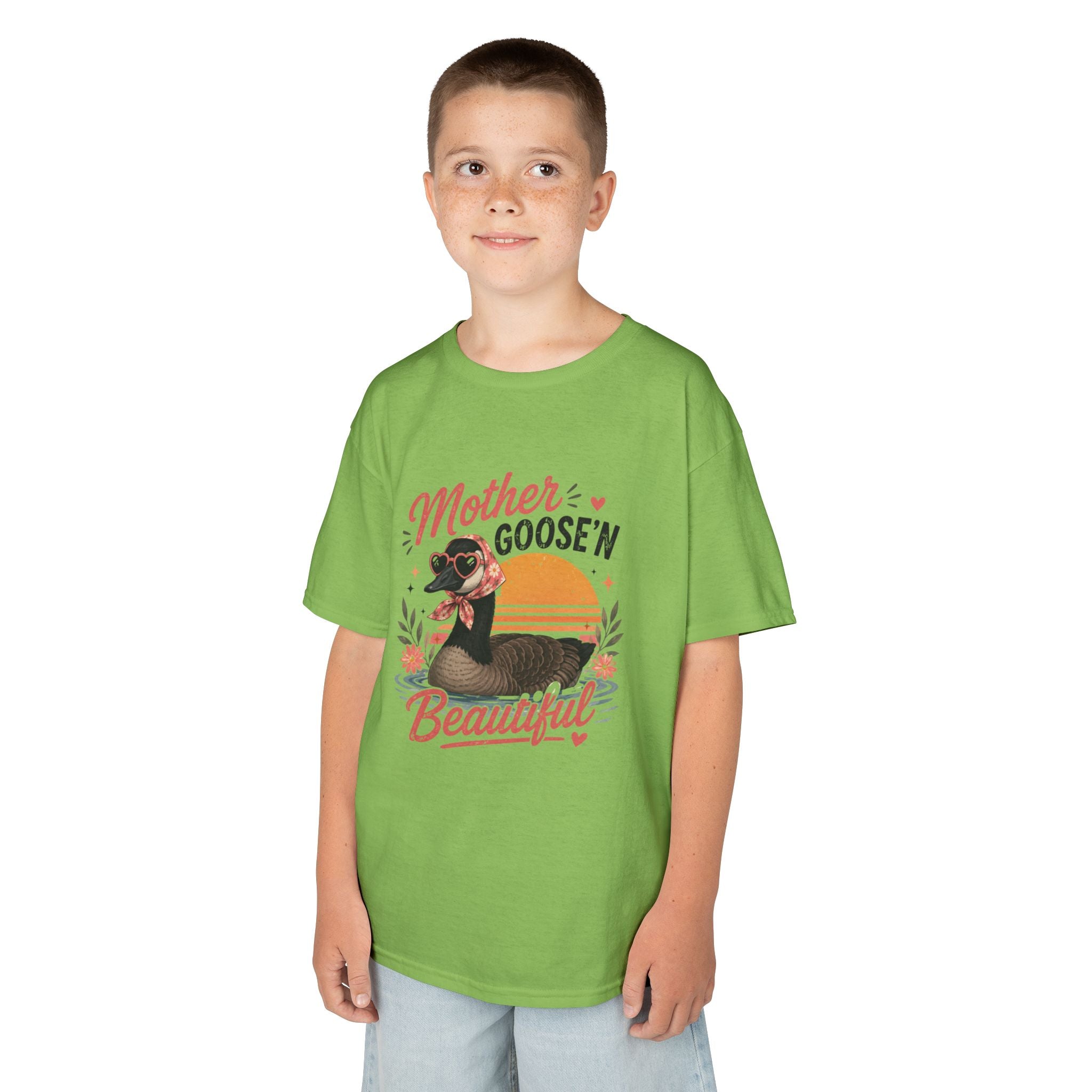 Kids Tee — "Mother Goose'n Beautiful" Cute Vintage Goose Graphic
