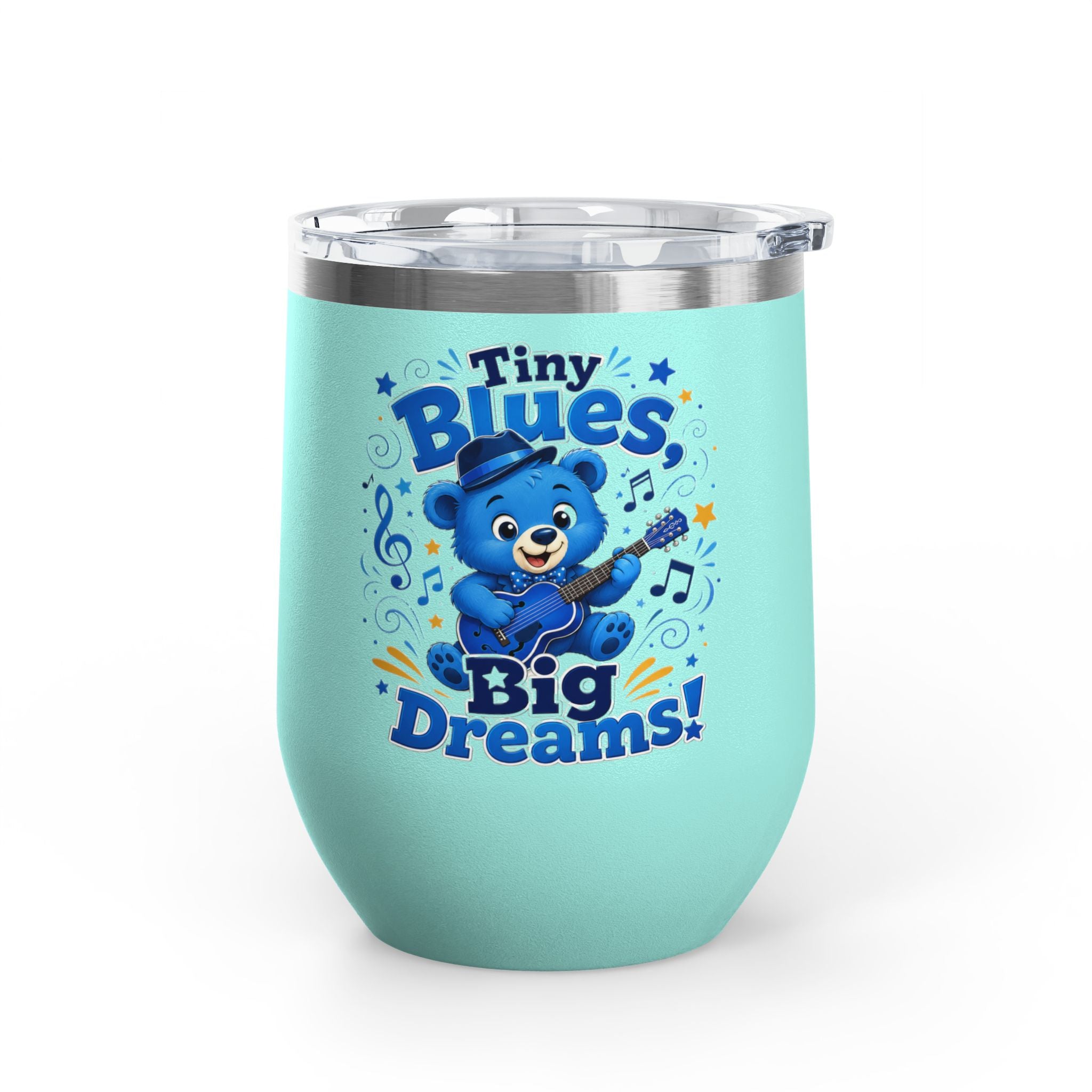 12oz Tumbler — "Tiny Blues Big Dreams" Cute Blue Bear Music Design