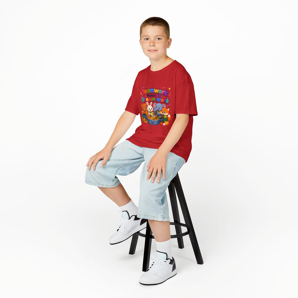 Kids Tee — “Teamwork Makes the Dream Work” Cute Animal Classroom Shirt