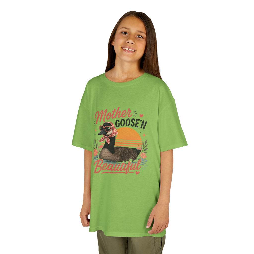 Kids Tee — "Mother Goose'n Beautiful" Cute Vintage Goose Graphic