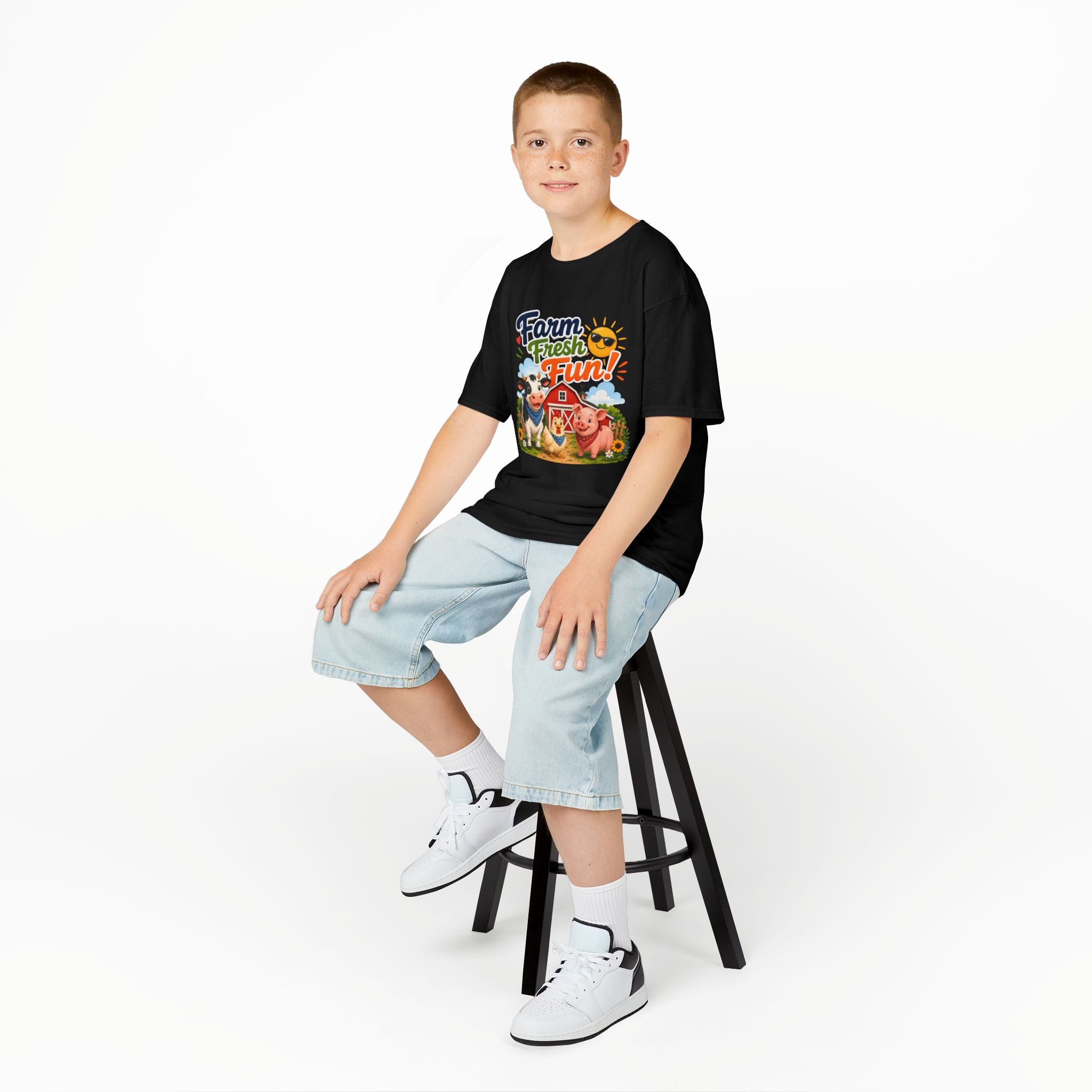 Kids Farm T-Shirt — "Farm Fresh Fun!" Cute Cow & Pig Toddler Tee