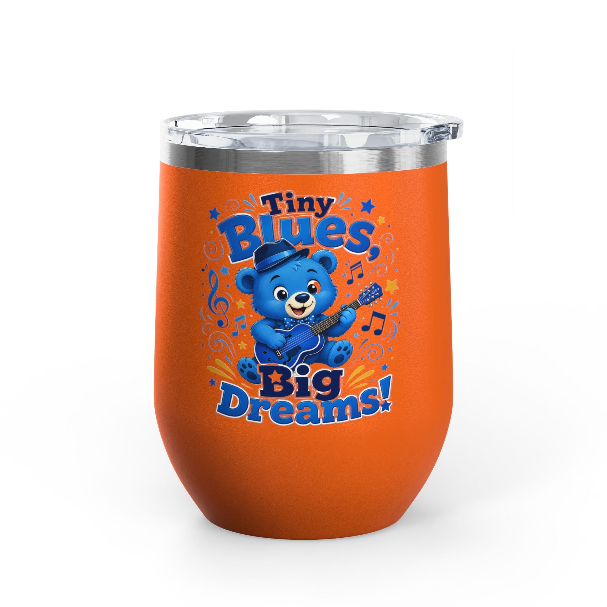 12oz Tumbler — "Tiny Blues Big Dreams" Cute Blue Bear Music Design