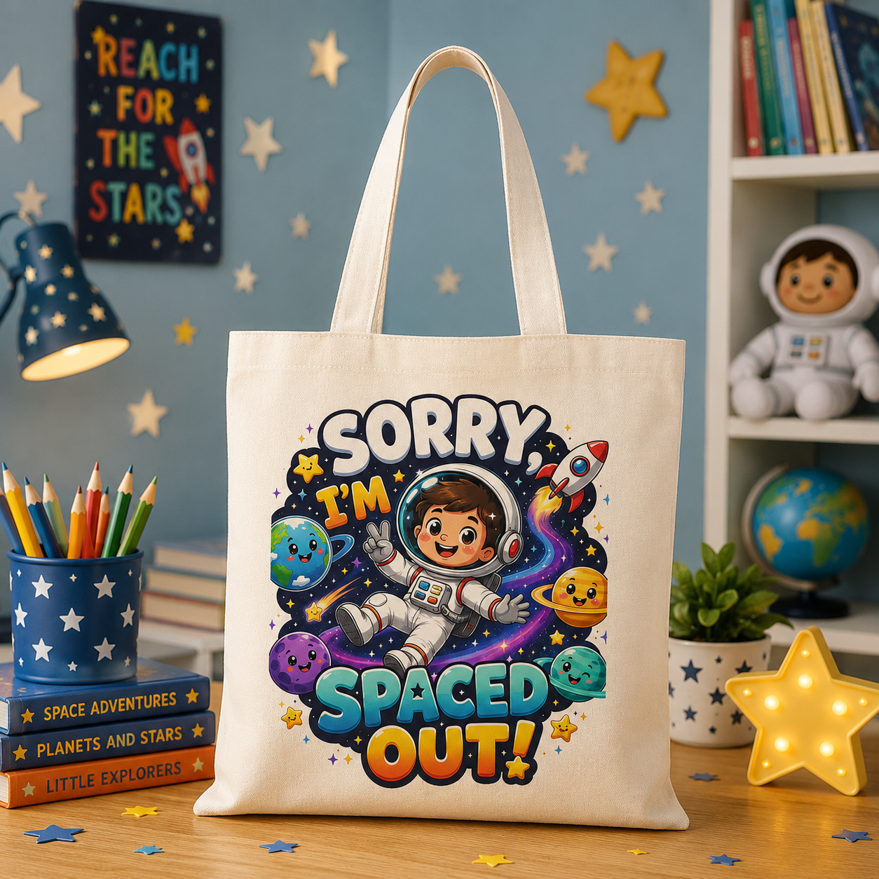 Sorry I’m Spaced Out! Cute Astronaut Tote Bag
