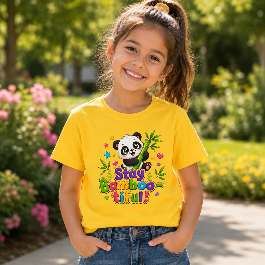 Kids Panda 'Stay Bambootiful!' T-Shirt — Cute Bamboo Forest Tee for Boys & Girls
