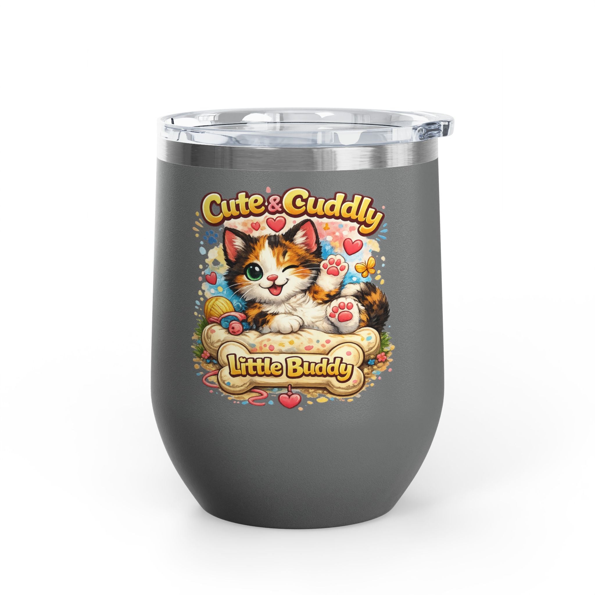 Cute & Cuddly Little Buddy Cat Tumbler — 12oz Insulated Stainless Steel