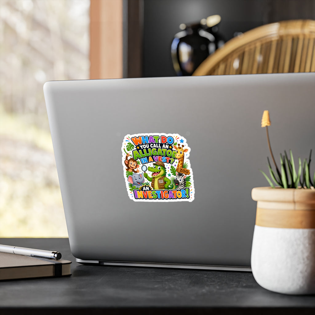 Alligator Investigator Sticker | Kiss-Cut Vinyl Decal, Cute Zoo Animals