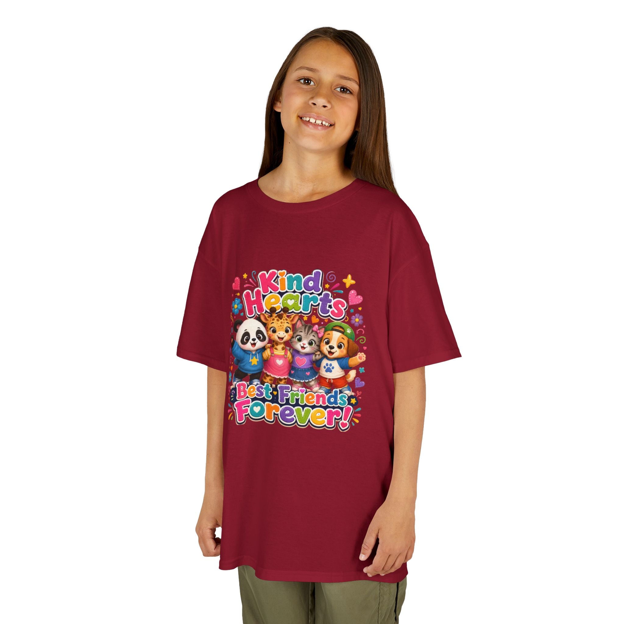 Kids Tee — "Kind Hearts Best Friends Forever" Colorful Cartoon Animals