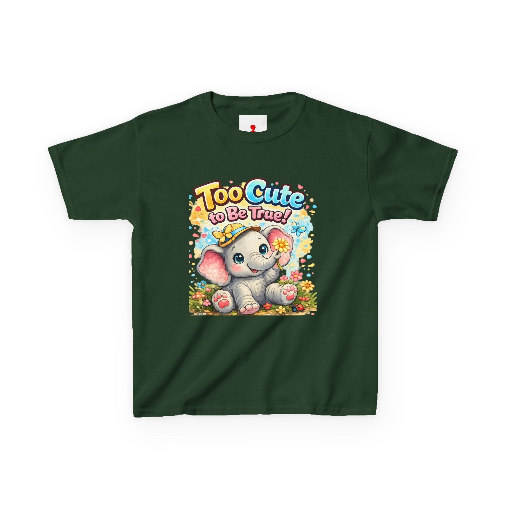 Kids Tee — "Too Cute to Be True" Elephant Graphic