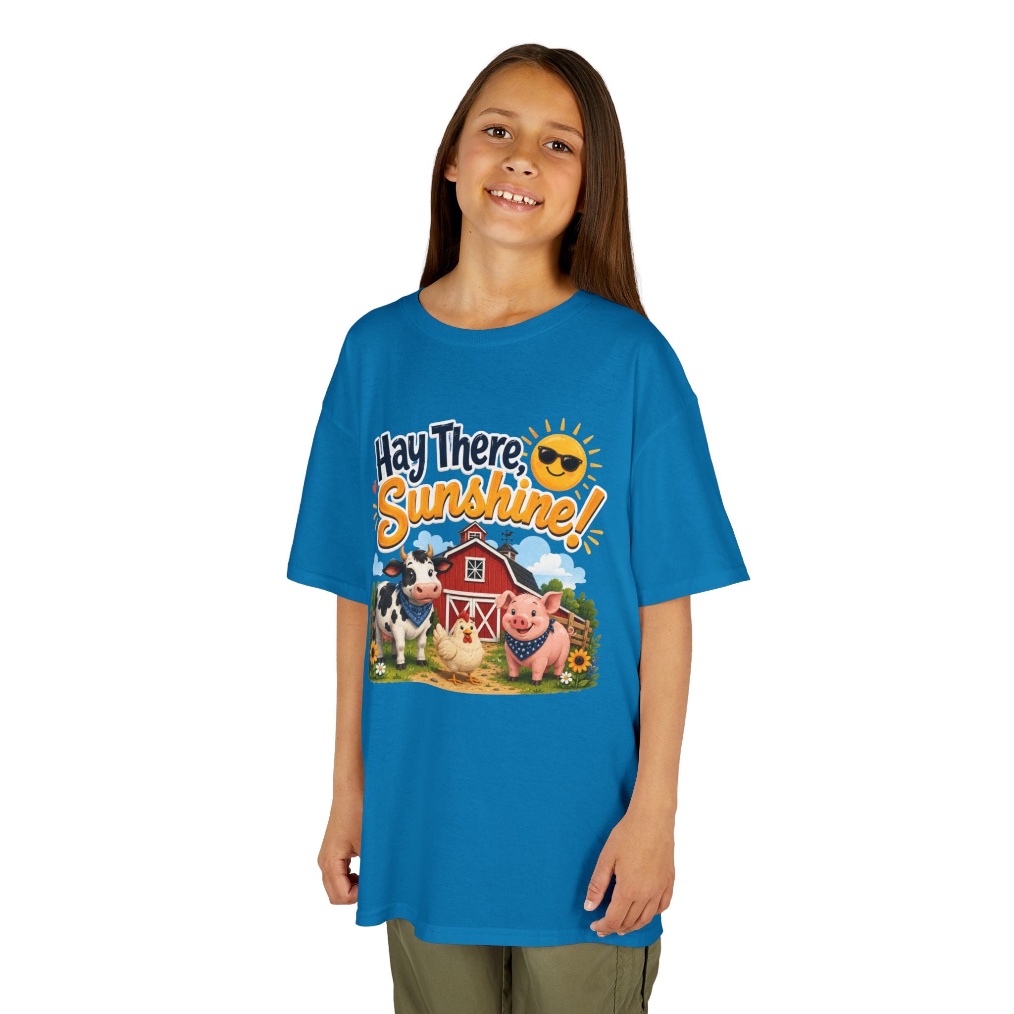 Kids Tee — "Hay There, Sunshine!" Farm Animal Graphic