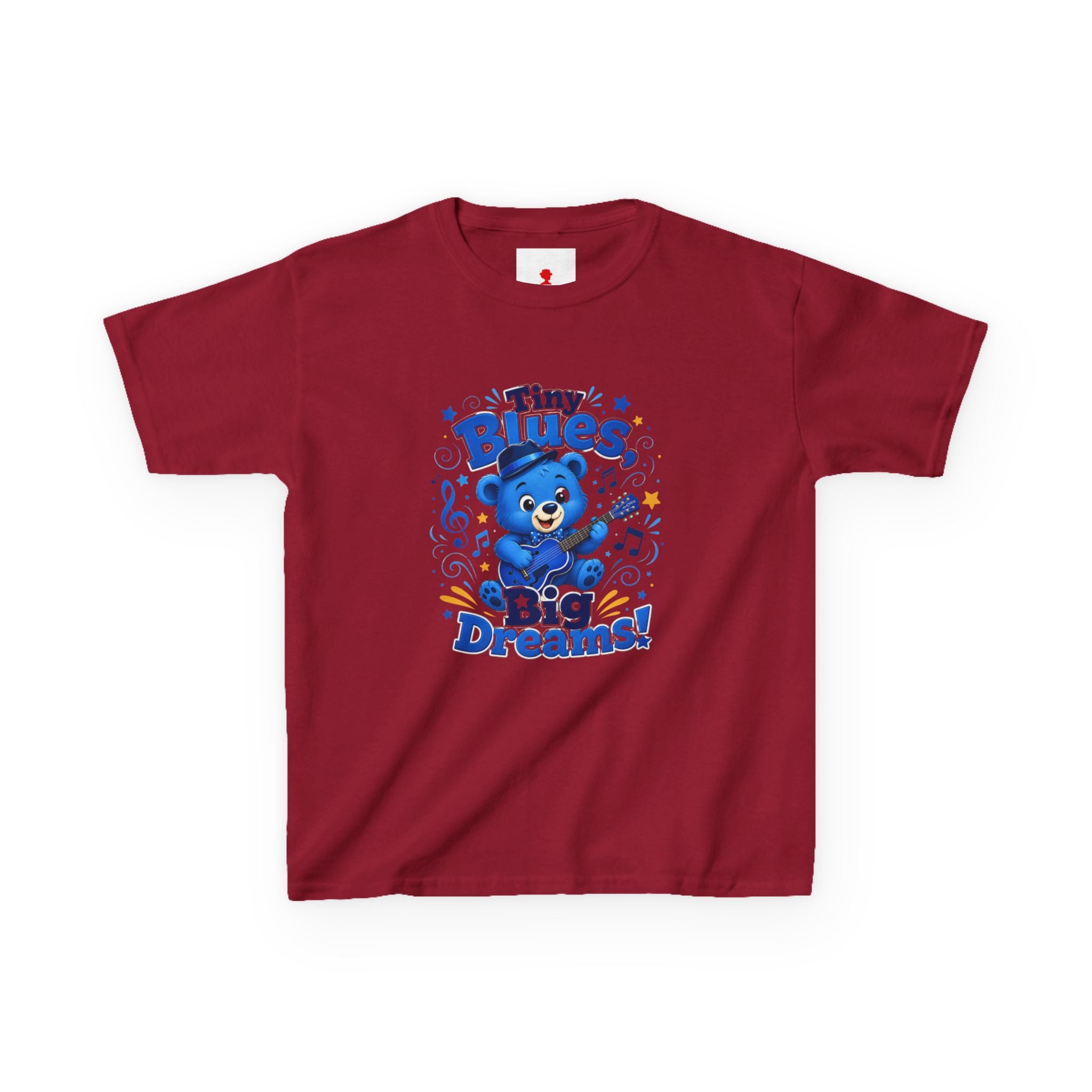 Kids Tee - "Tiny Blues, Big Dreams!" Cute Blue Bear Music Graphic