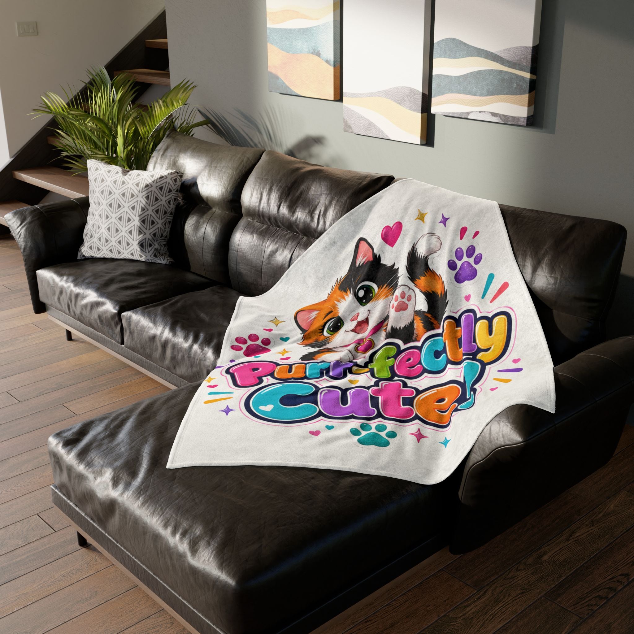 Purr-fectly Cute! Cat Plush Blanket — Soft Polyester Throw for Kids & Cat Lovers
