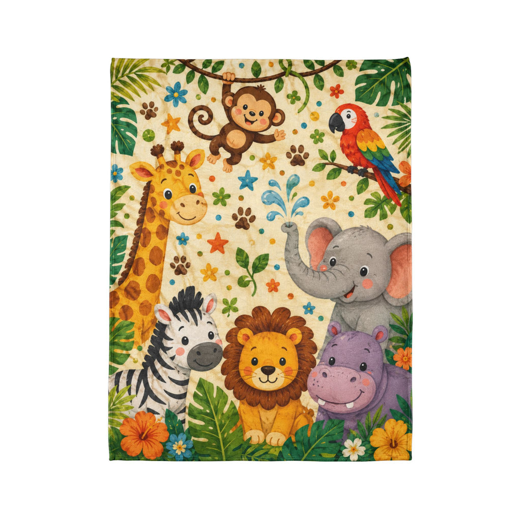 Cute Jungle Animals Baby Blanket | Safari Lion Elephant Giraffe Zebra