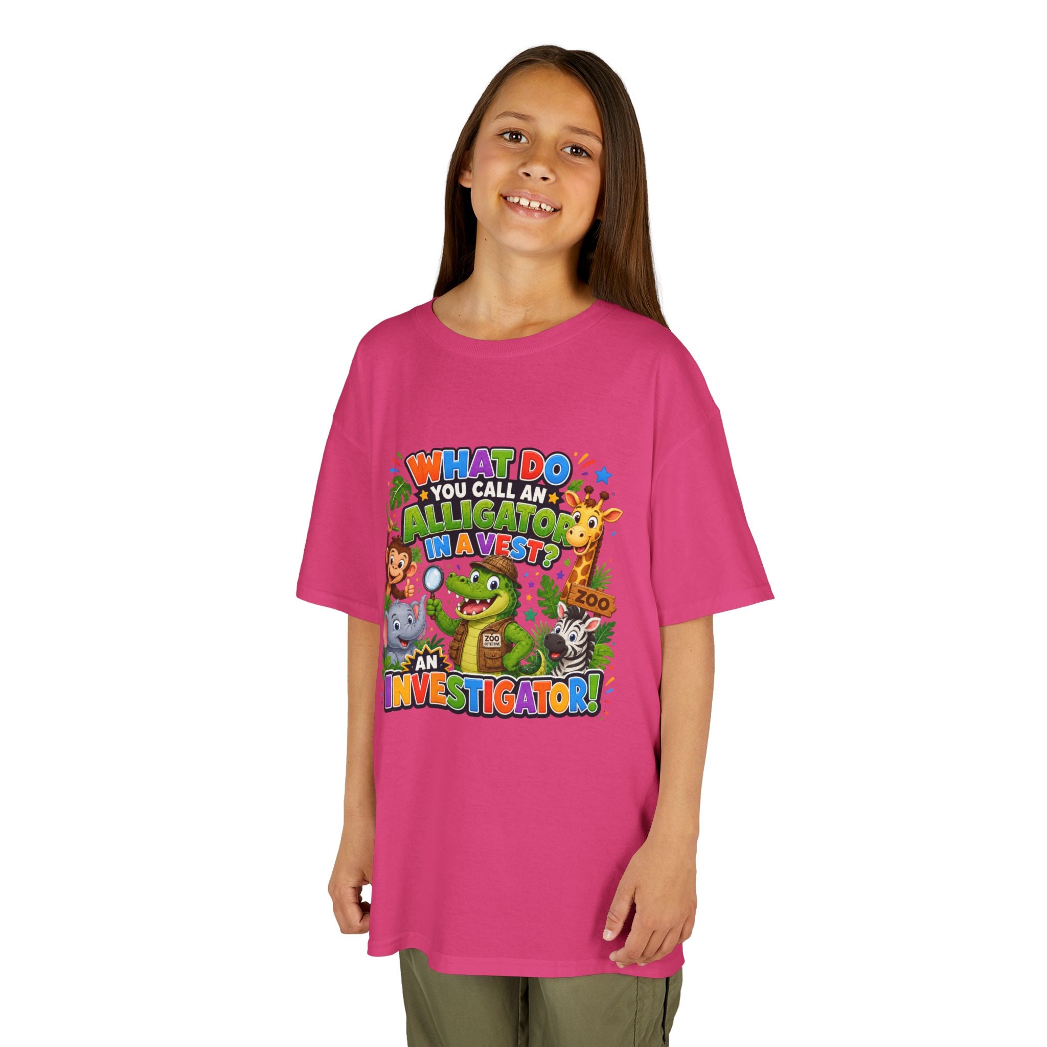 What Do You Call An Alligator? Investigator Kids T-Shirt | Cute Jungle Animals Puzzle