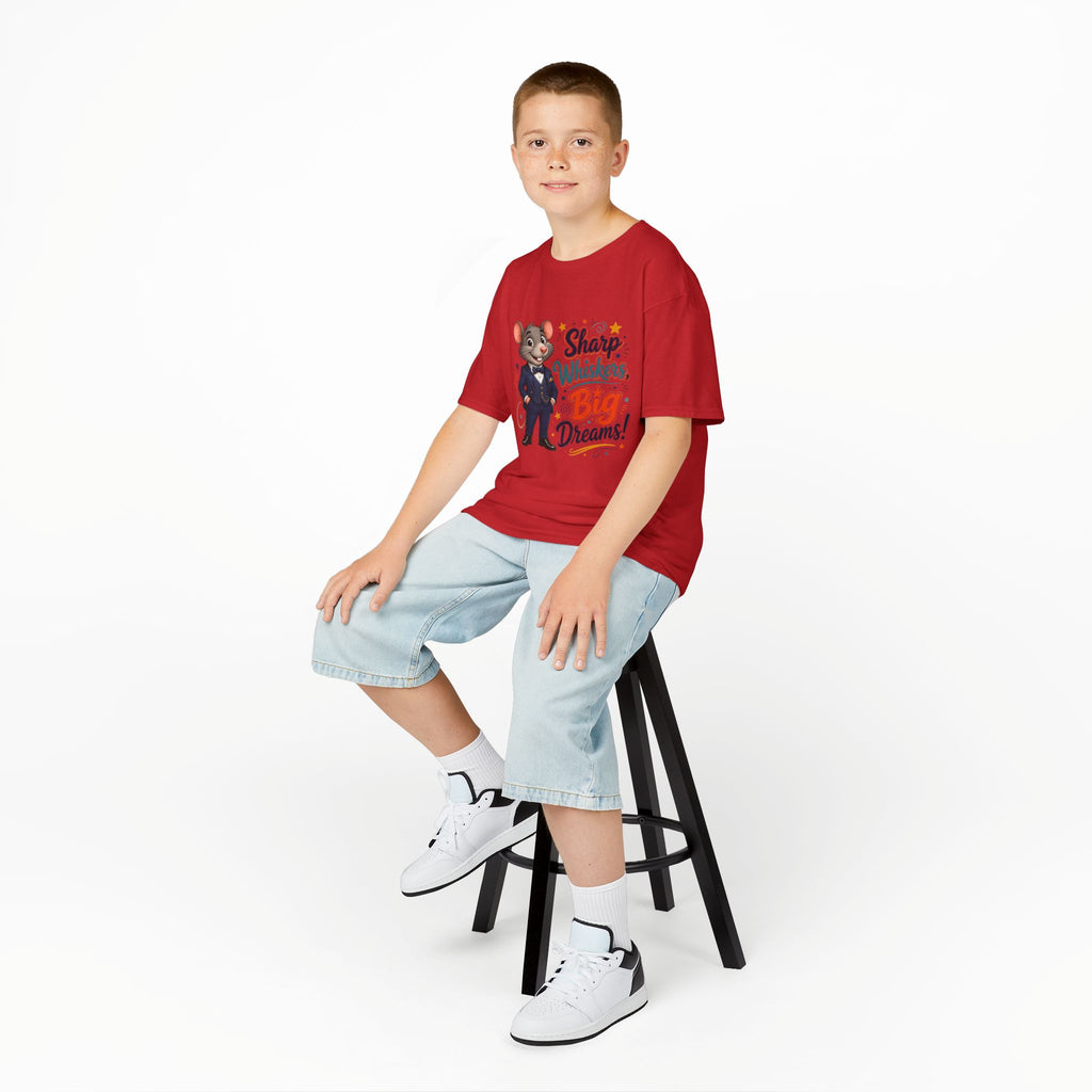 Kids Tee — "Sharp Whiskers, Big Dreams" Mouse Graphic