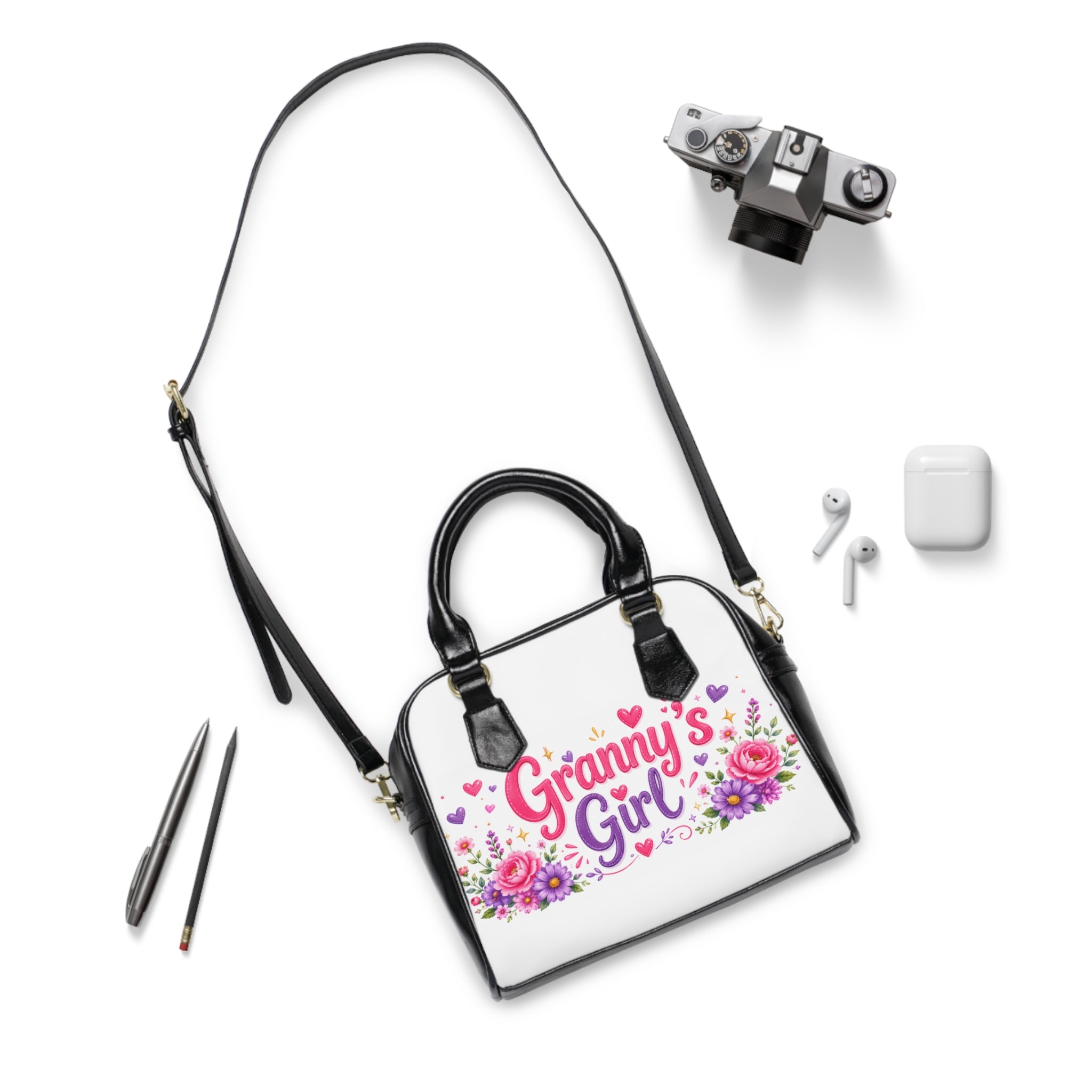 Granny's Girl Shoulder Handbag | Floral Hearts Design