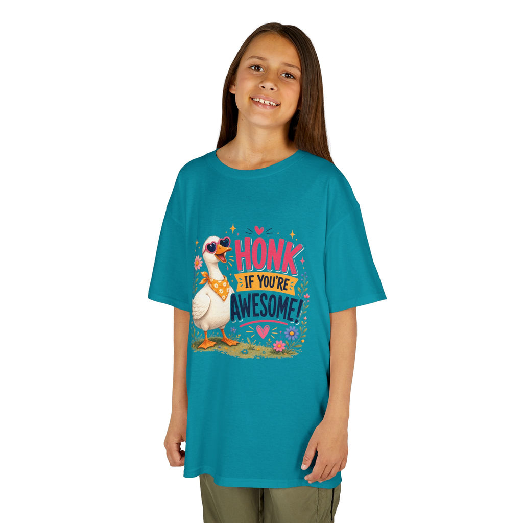 Kids Tee — "Honk If You're Awesome!" Cute Goose Graphic Shirt