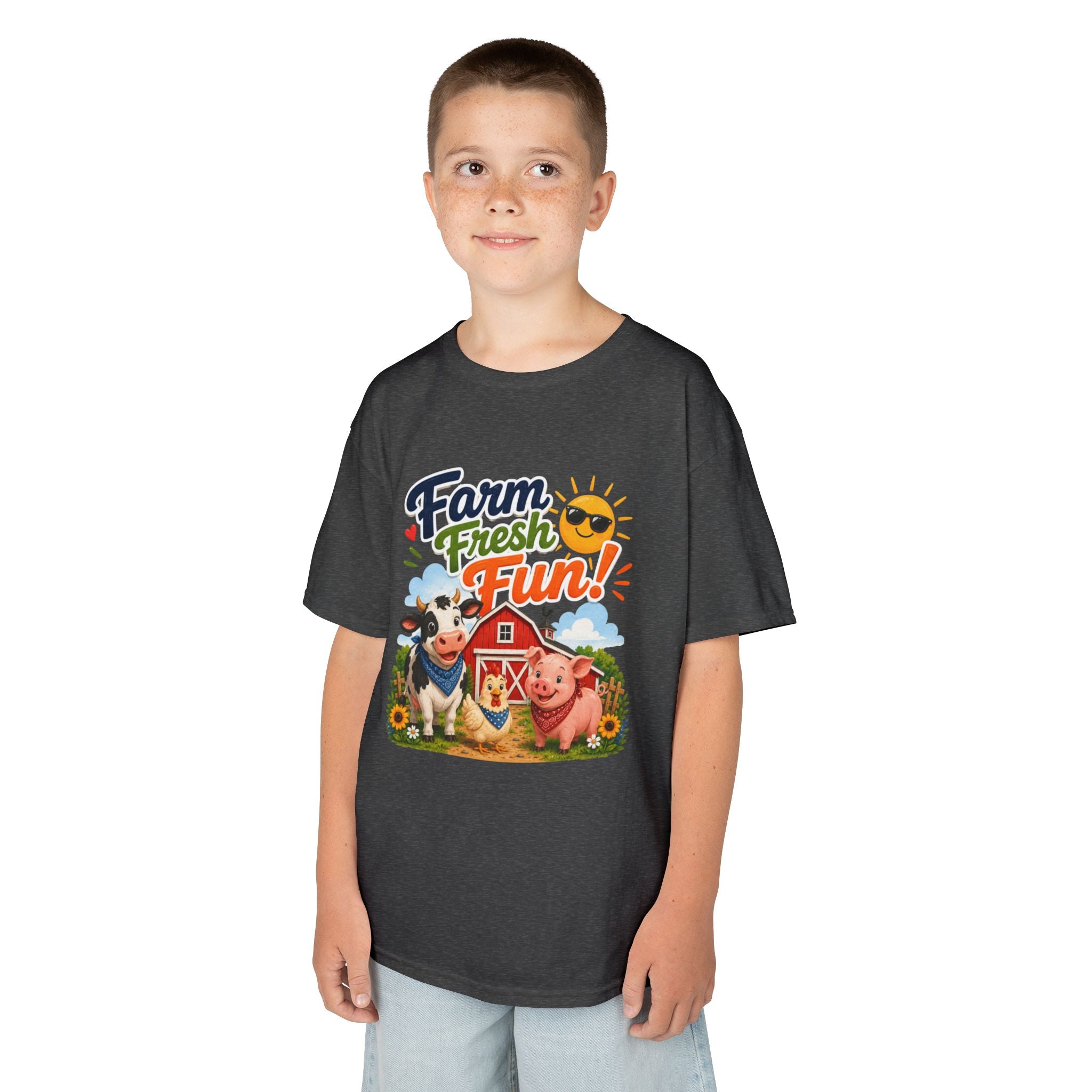 Kids Farm T-Shirt — "Farm Fresh Fun!" Cute Cow & Pig Toddler Tee