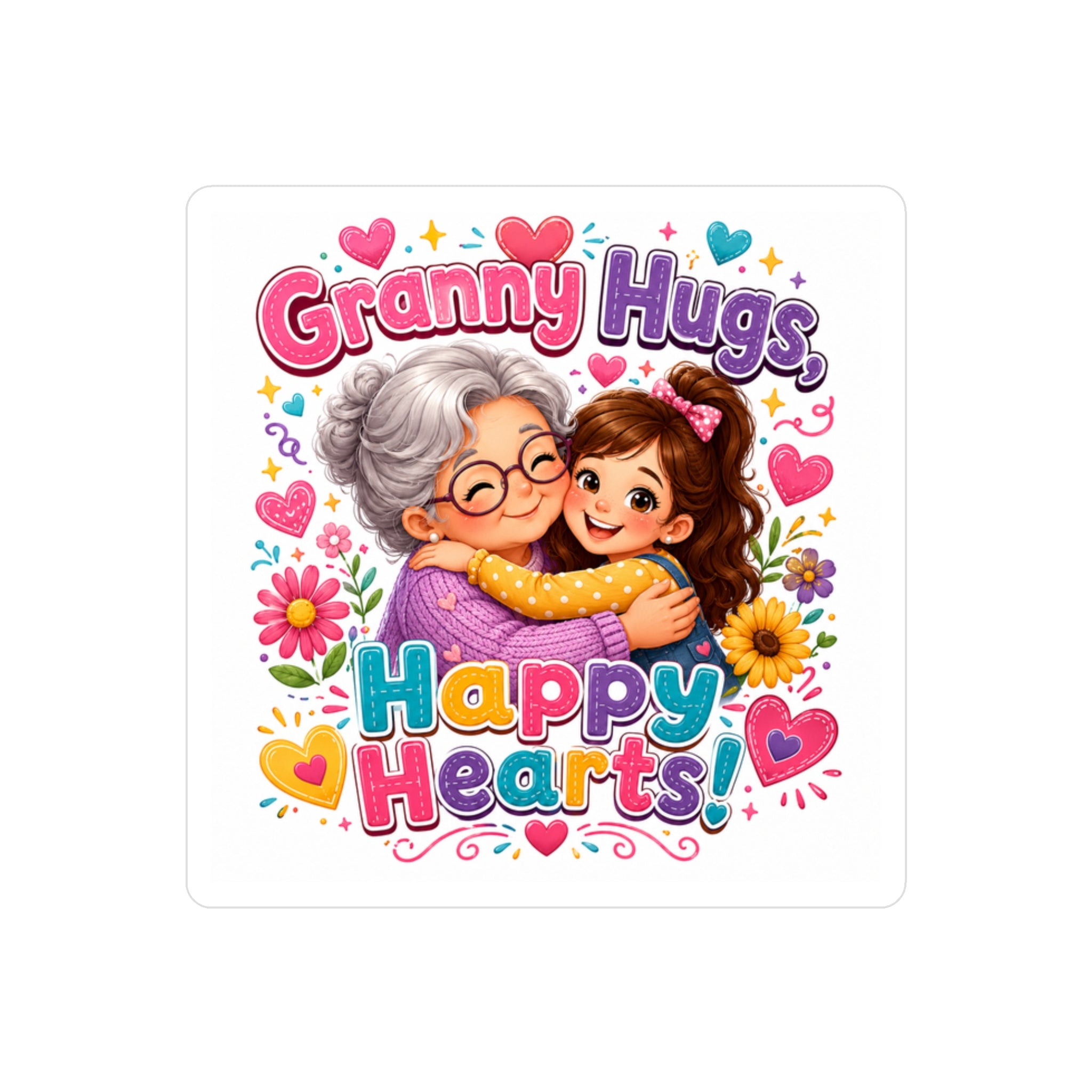 Granny Hugs Happy Hearts Vinyl Decal | Kiss-Cut Sticker