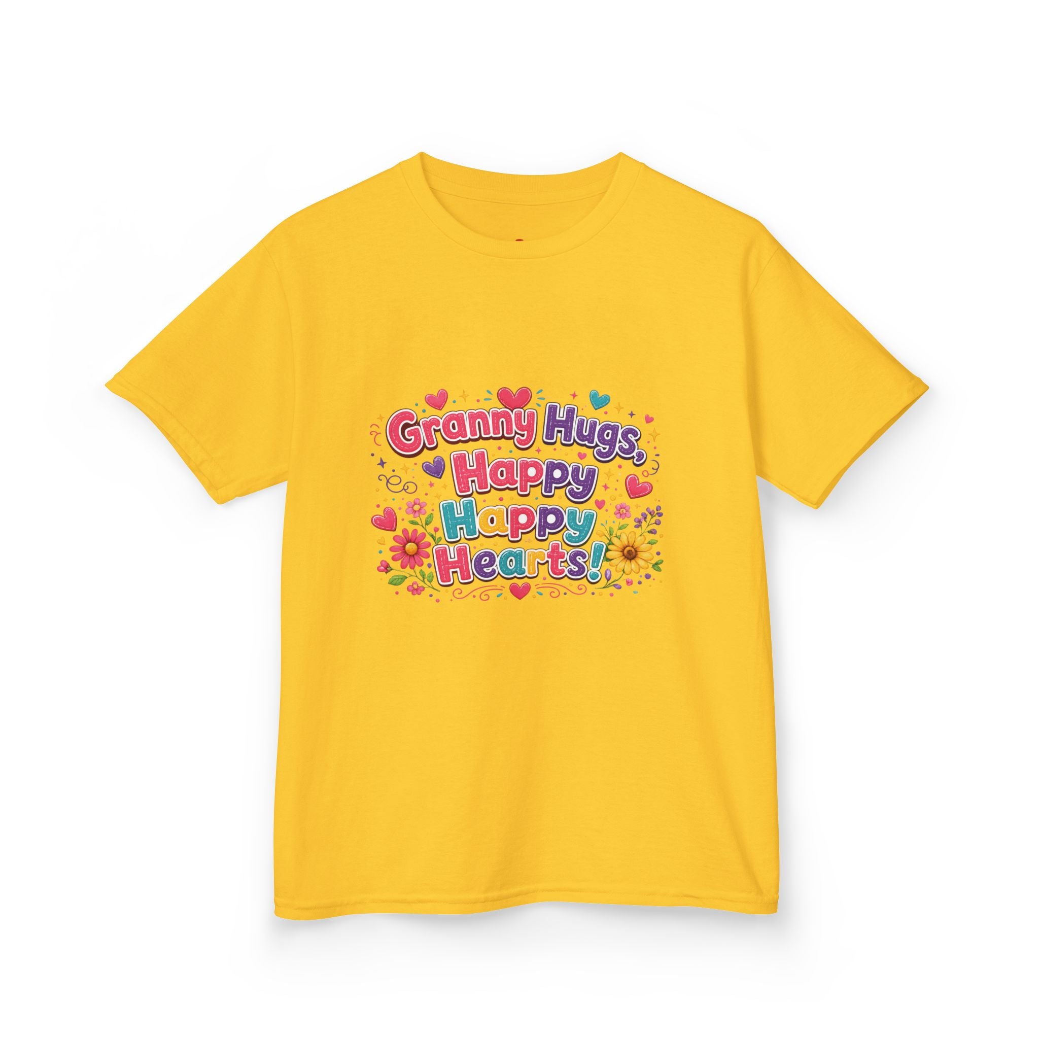 Granny Hugs Happy Hearts Kids Tee | Colorful Floral Kids Shirt