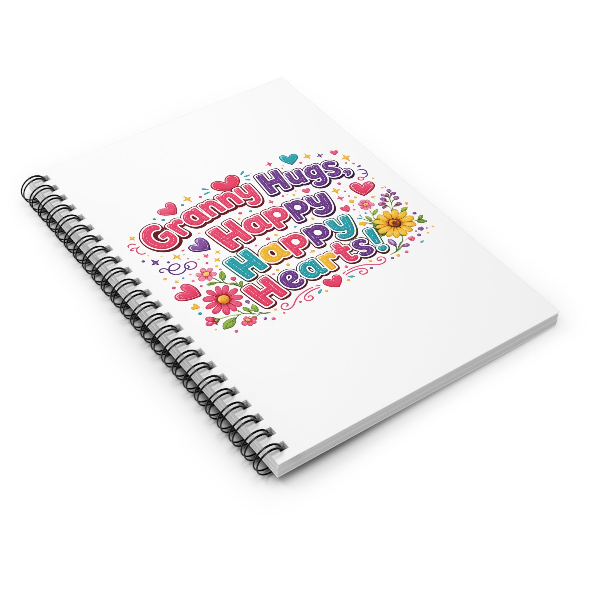 Granny Hugs Happy Happy Hearts Spiral Notebook | Floral Heart Illustration