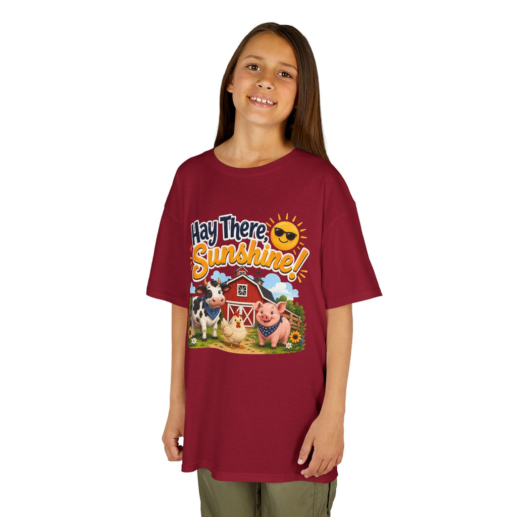 Kids Tee — "Hay There, Sunshine!" Farm Animal Graphic