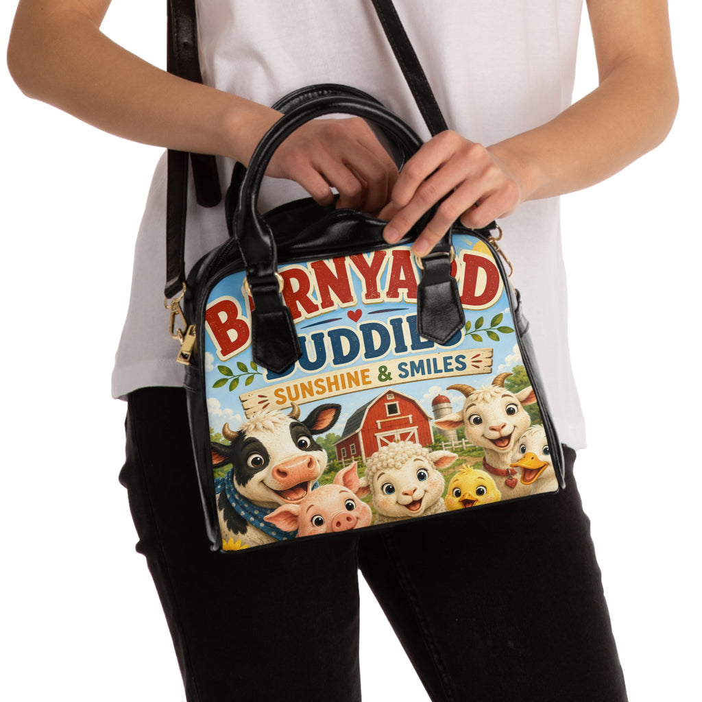 Barnyard Buddies Shoulder Handbag — Cute Farm Animal Tote with 'Sunshine & Smiles' Design