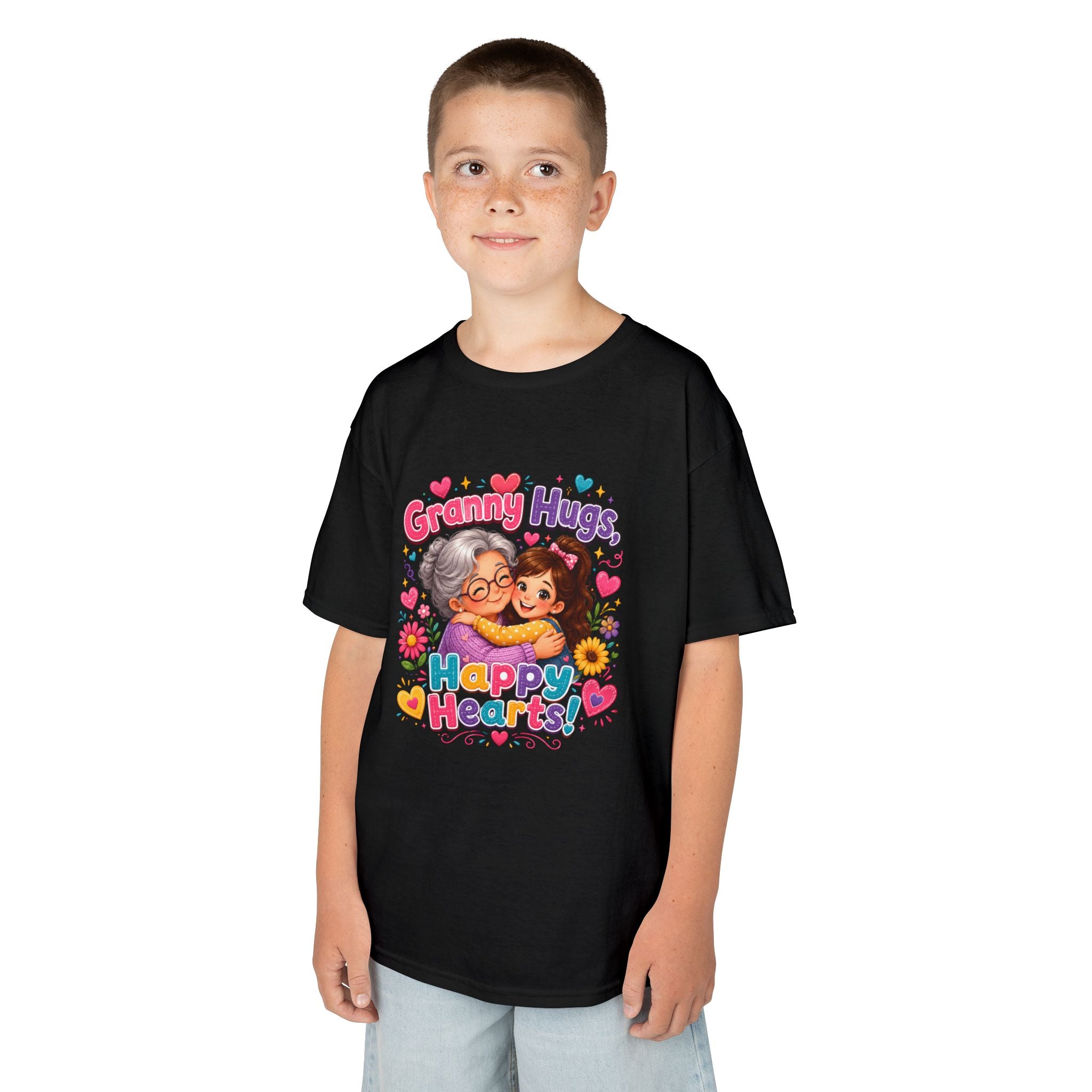Granny Hugs Happy Hearts Tee | Grandma Grandchild Cute Illustration