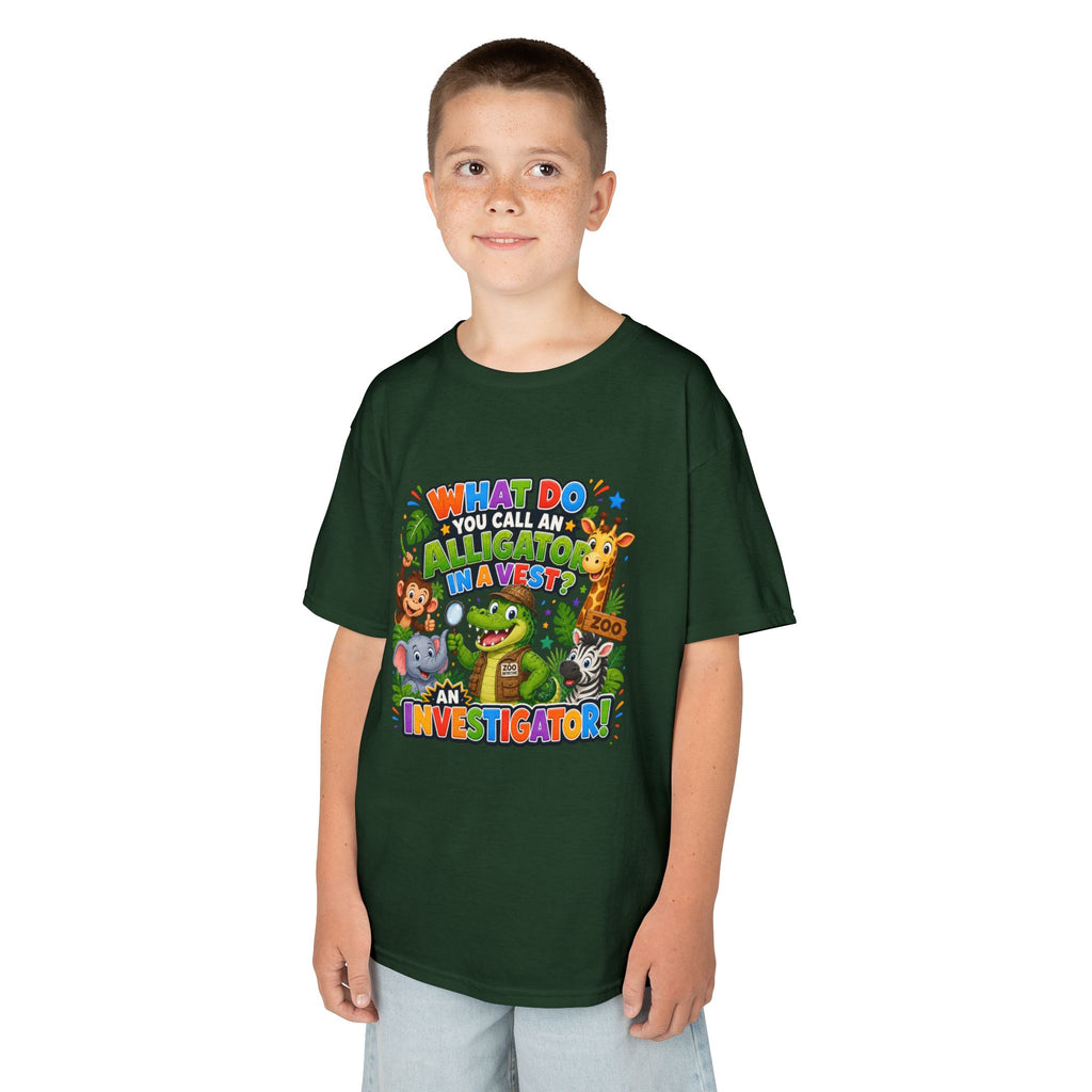 What Do You Call An Alligator? Investigator Kids T-Shirt | Cute Jungle Animals Puzzle