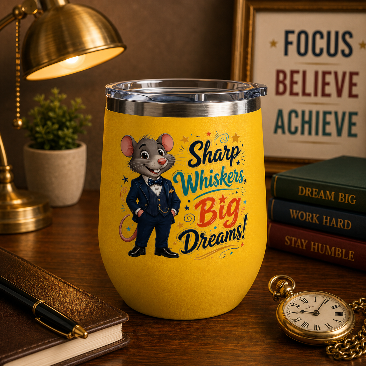 "Sharp Whiskers, Big Dreams" Mouse Design, 12oz Insulated