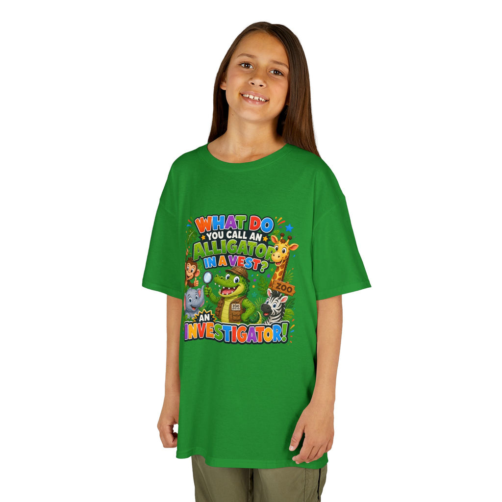 What Do You Call An Alligator? Investigator Kids T-Shirt | Cute Jungle Animals Puzzle