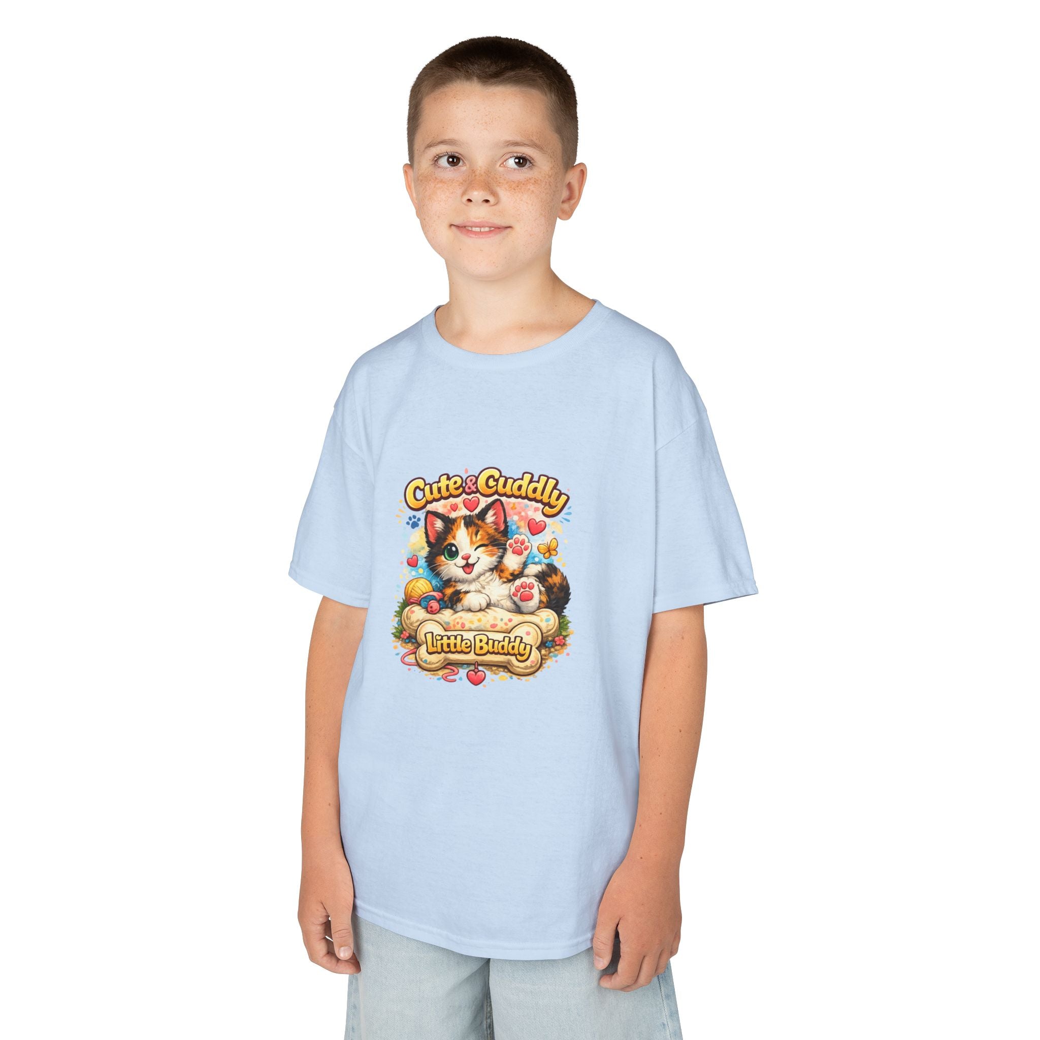 Kids T-Shirt — "Cute & Cuddly Little Buddy" Cat Graphic Tee