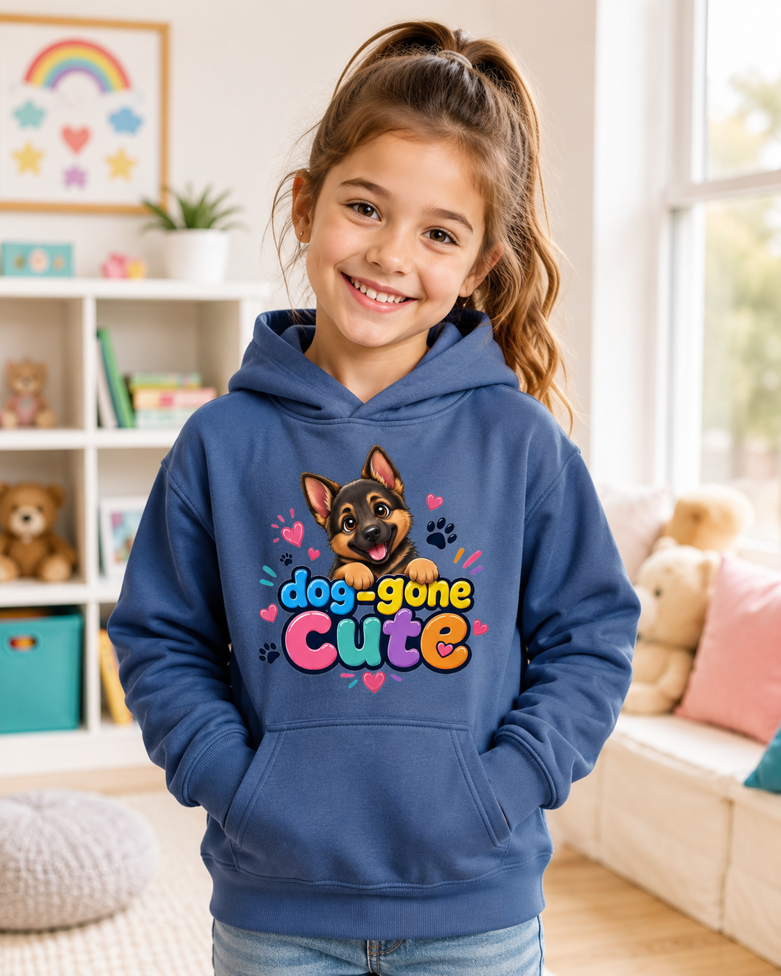 Dog-Gone Cute Kids Hoodie — Playful German Shepherd Paw Print Design