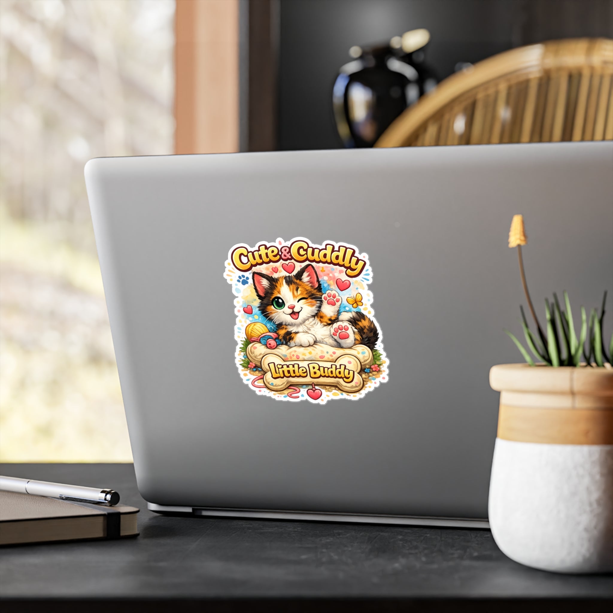 Cute & Cuddly Little Buddy Cat Sticker — Kiss-Cut Vinyl Decal