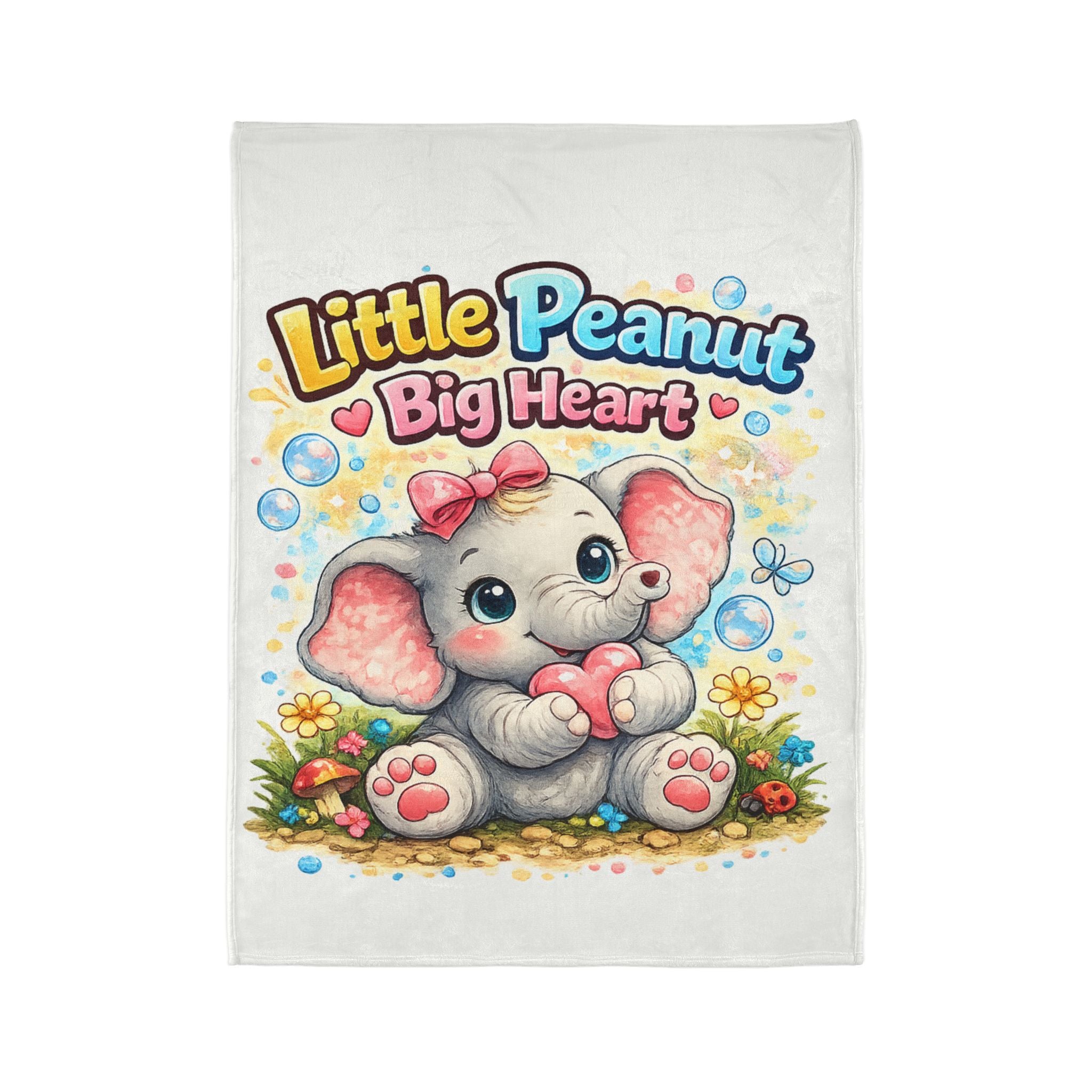 Baby Elephant Plush Blanket - "Little Peanut Big Heart" Cute Nursery Throw