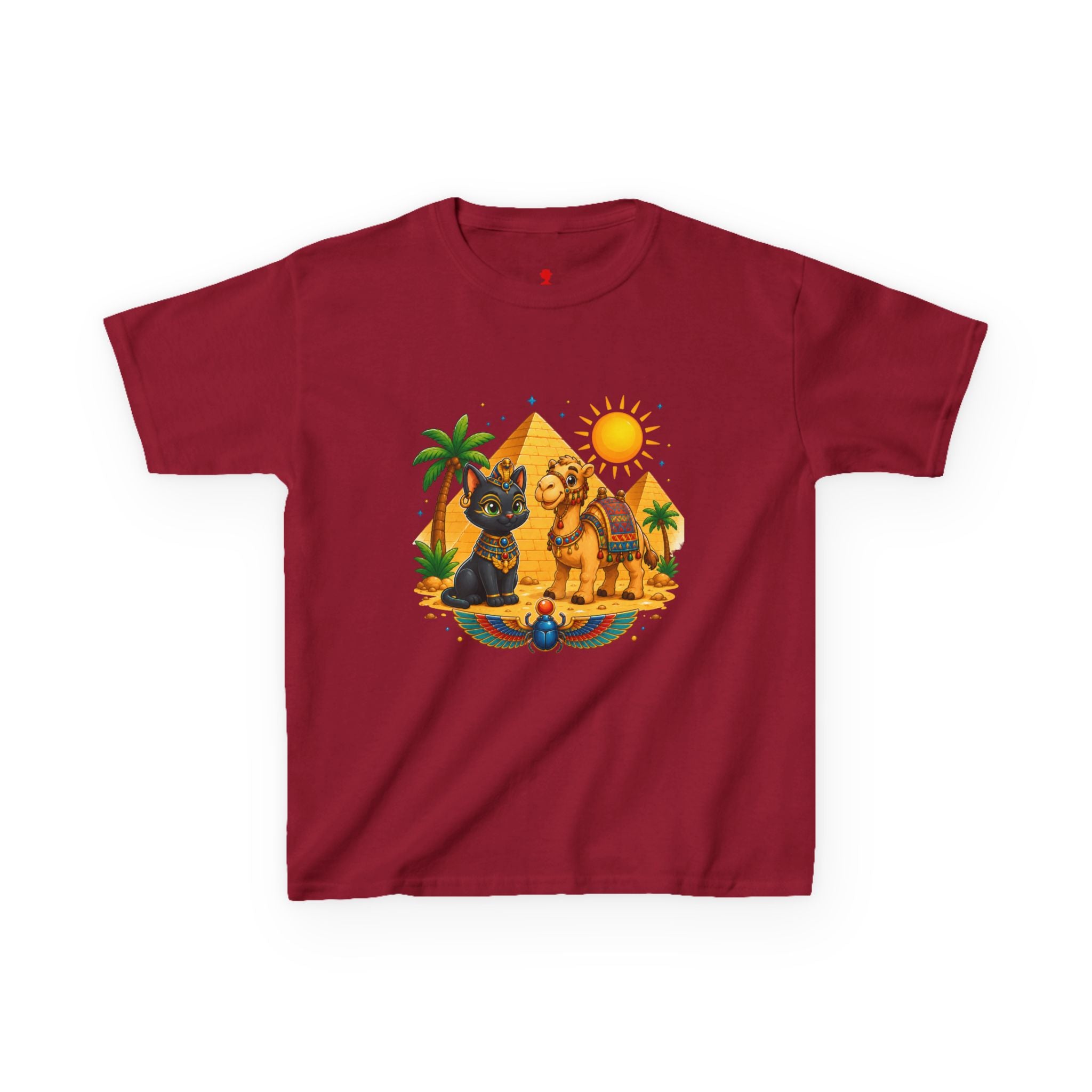 Egyptian Cats and Camel Kids Tee | Pyramid Desert Sun Illustration