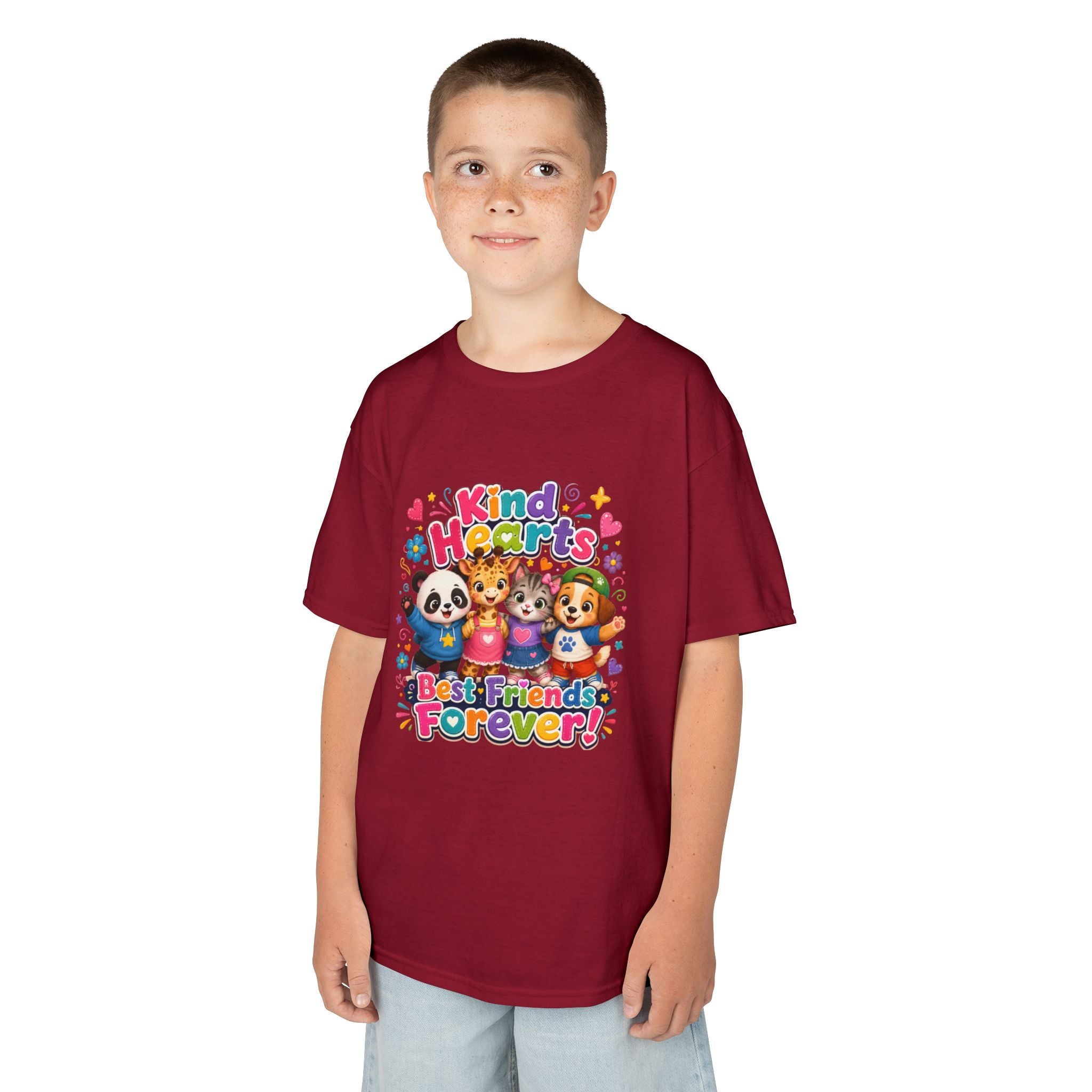 Kids Tee — "Kind Hearts Best Friends Forever" Colorful Cartoon Animals