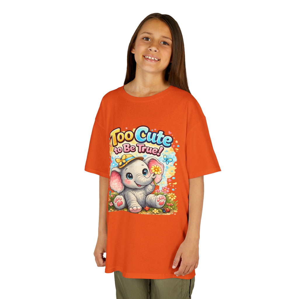 Kids Tee — "Too Cute to Be True" Elephant Graphic