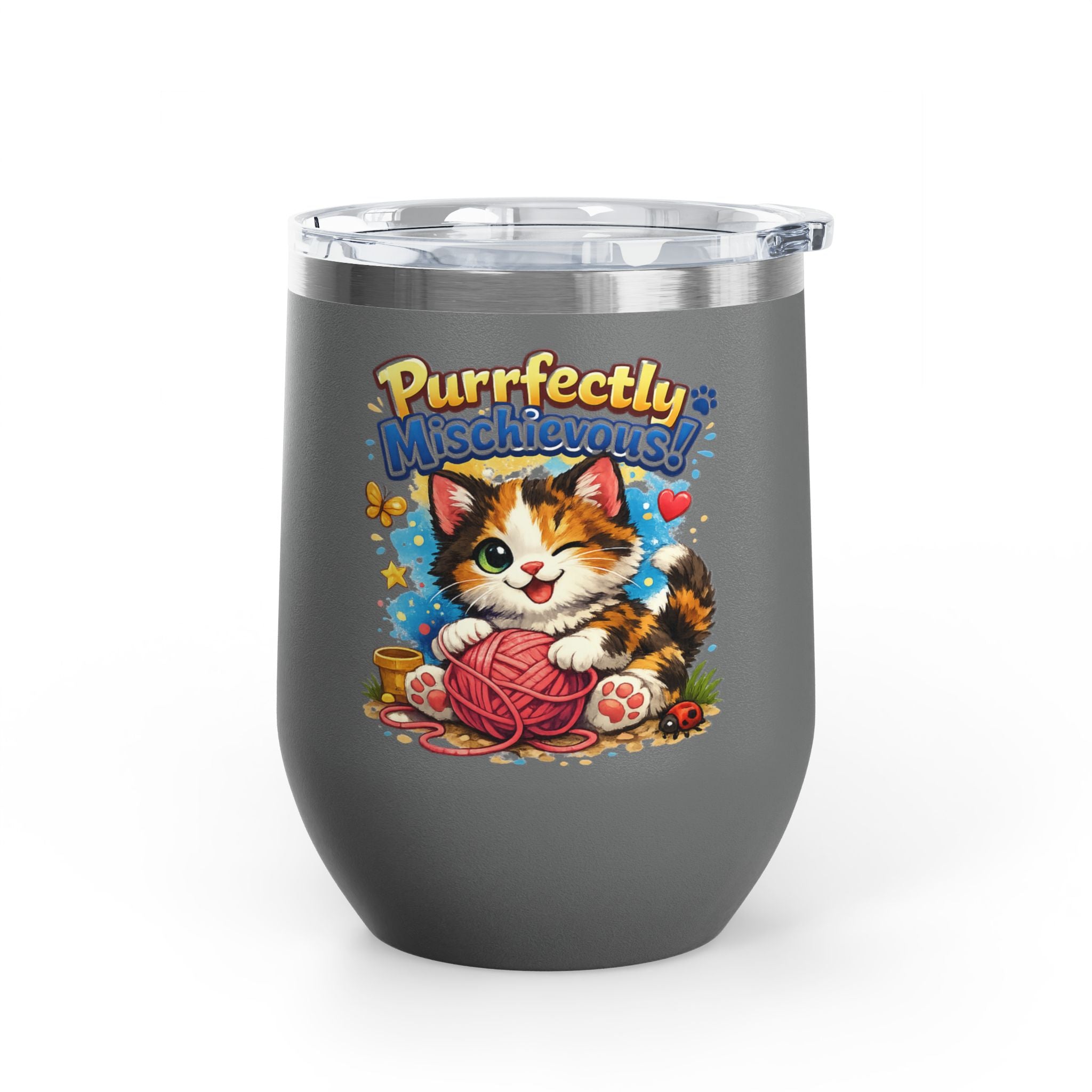 Purrfectly Mischievous 12oz Tumbler — Cute Playful Kitten Design
