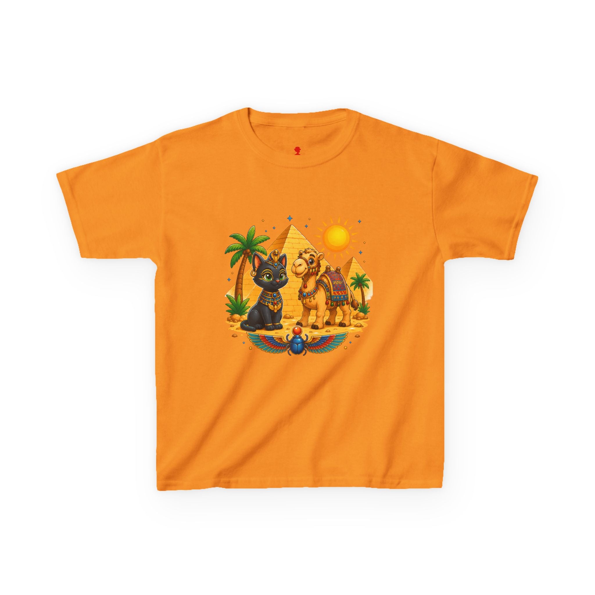 Egyptian Cats and Camel Kids Tee | Pyramid Desert Sun Illustration