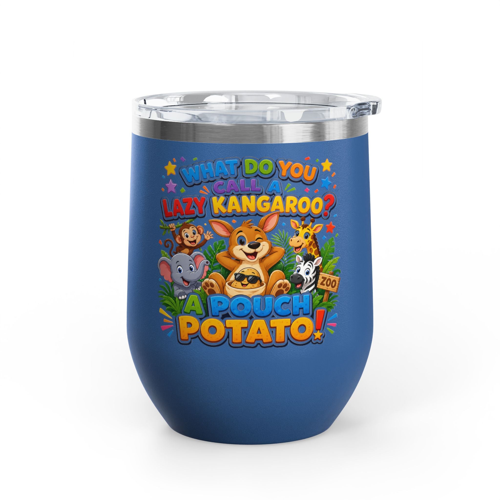 "What Do You Call a Lazy Kangaroo? A Pouch Potato!" Cute Animal Joke 12oz Insulated Tumbler