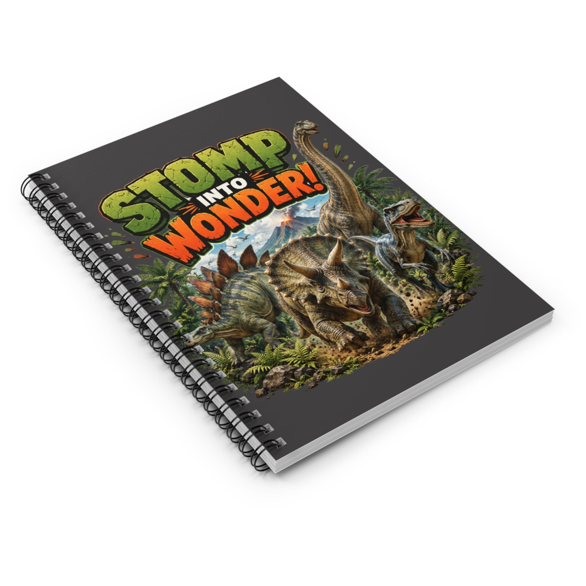 Dinosaur "Stomp Into Wonder" Spiral Notebook — Ruled Journal for Kids & Dino Lovers