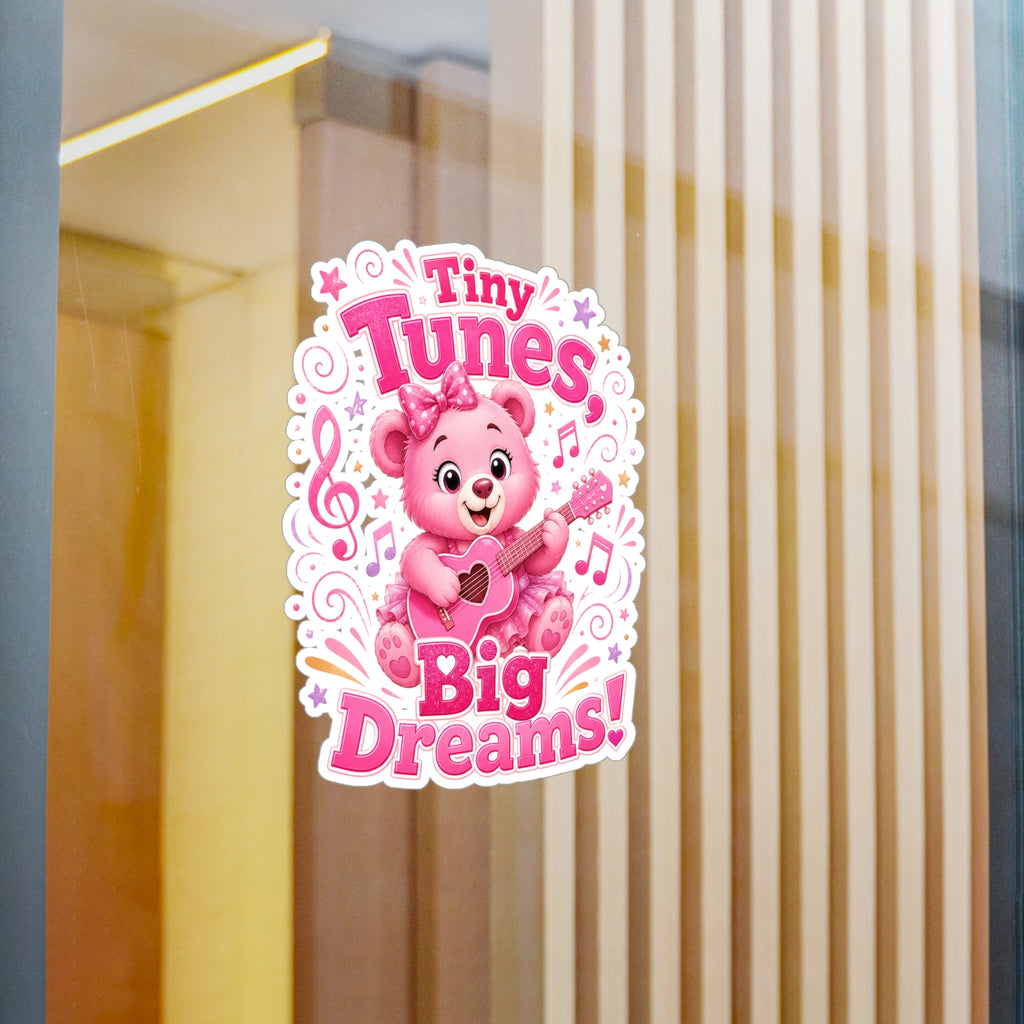 Kiss-Cut Vinyl Decal — Pink Bear "Tiny Tunes, Big Dreams" Sticker