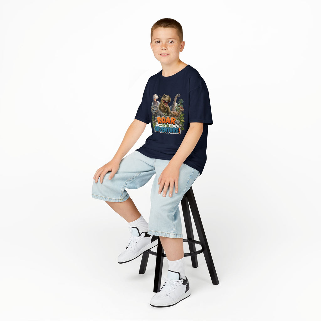Kids Dinosaur Tee - "Roar Into Adventure" Graphic Shirt for Boys & Girls